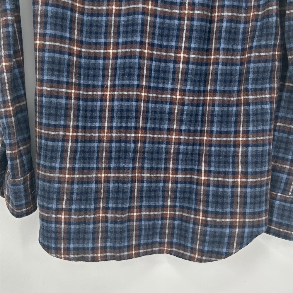 Stenströms Fitted Body Plaid Button Down Shirt M Blue Brown Twofold Super Cotton - Picture 6 of 12